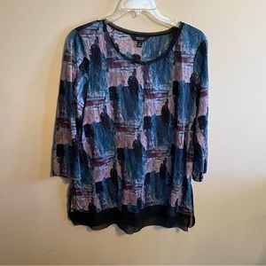 Simply Vera Vera Wang 3/4 Sleeve Top size Medium Multicolored Black Blue Pink